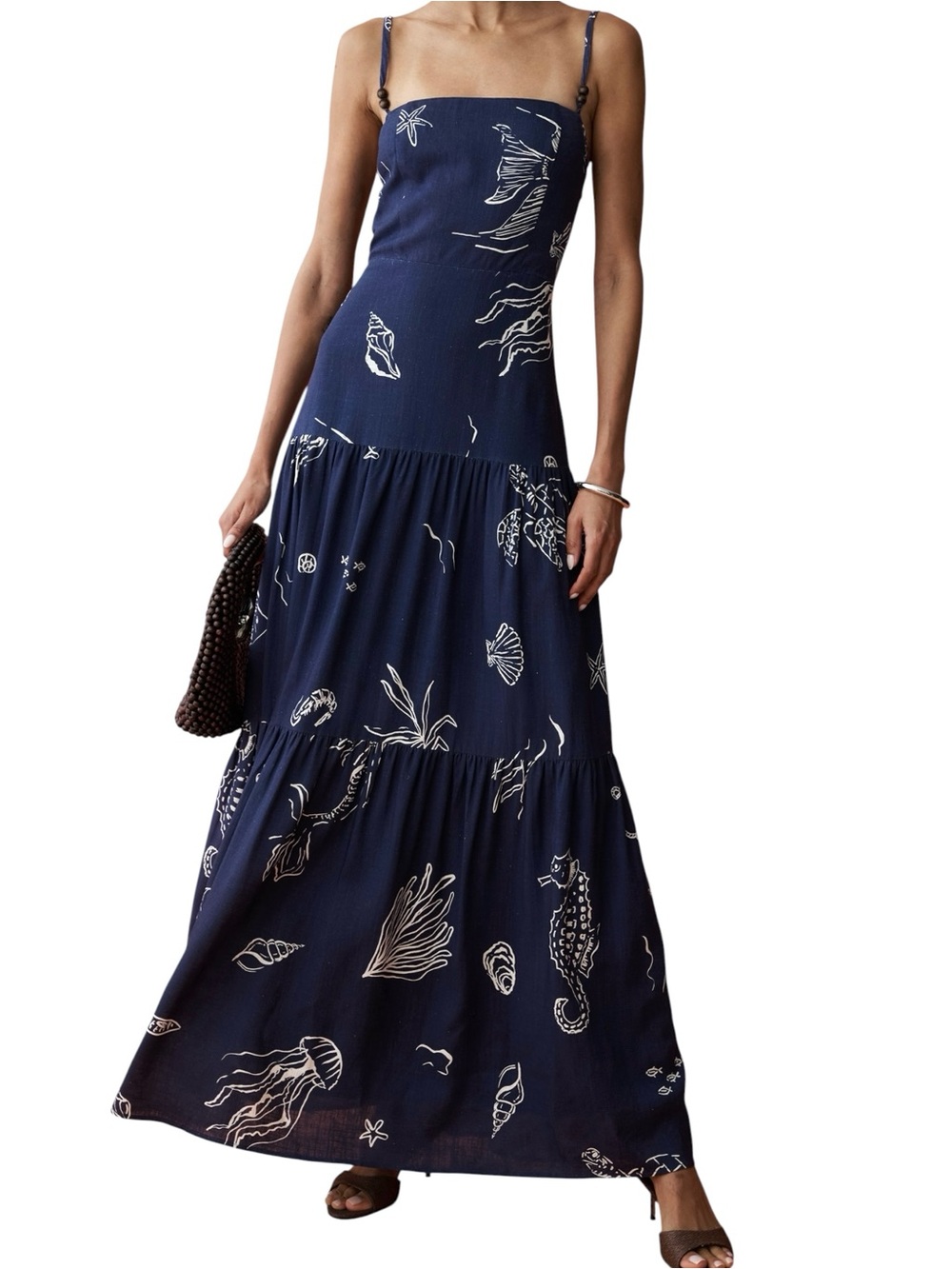 Few Moda Linen Anaya Zali Dress Resort Nautical Sea Life Navy Blue NWT